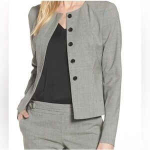 HUGO BOSS Blazer Jacket 10 Houndstooth JAVILLA Stretch WOOL Blend Black White
